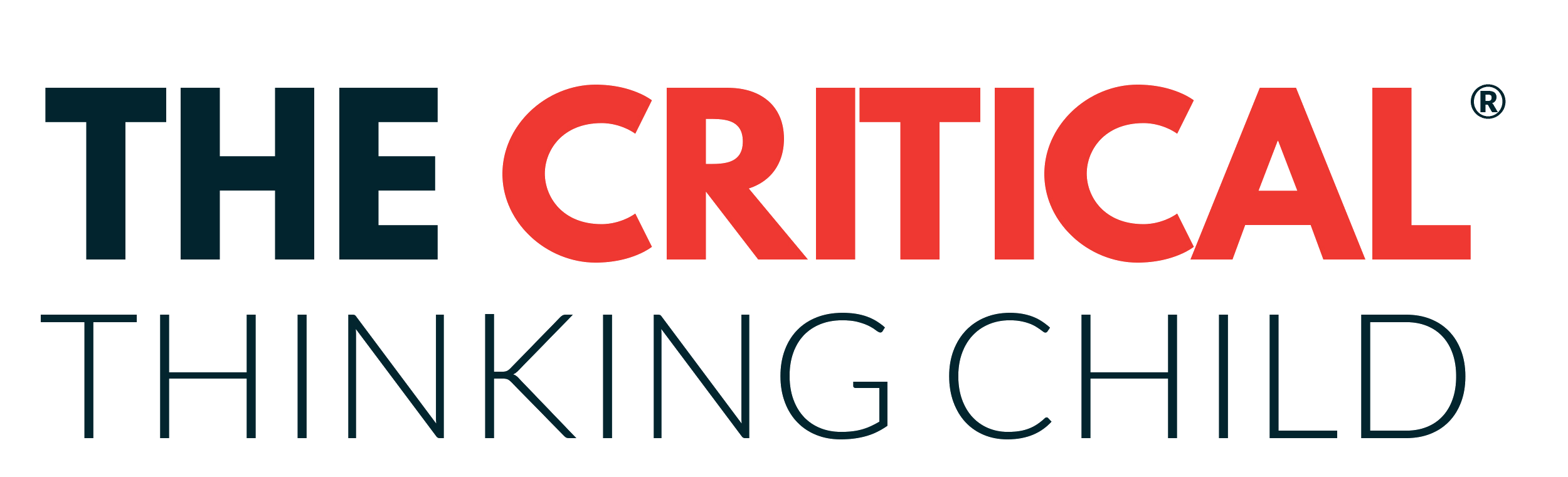 logo in black and red letters of the critical thinking child 